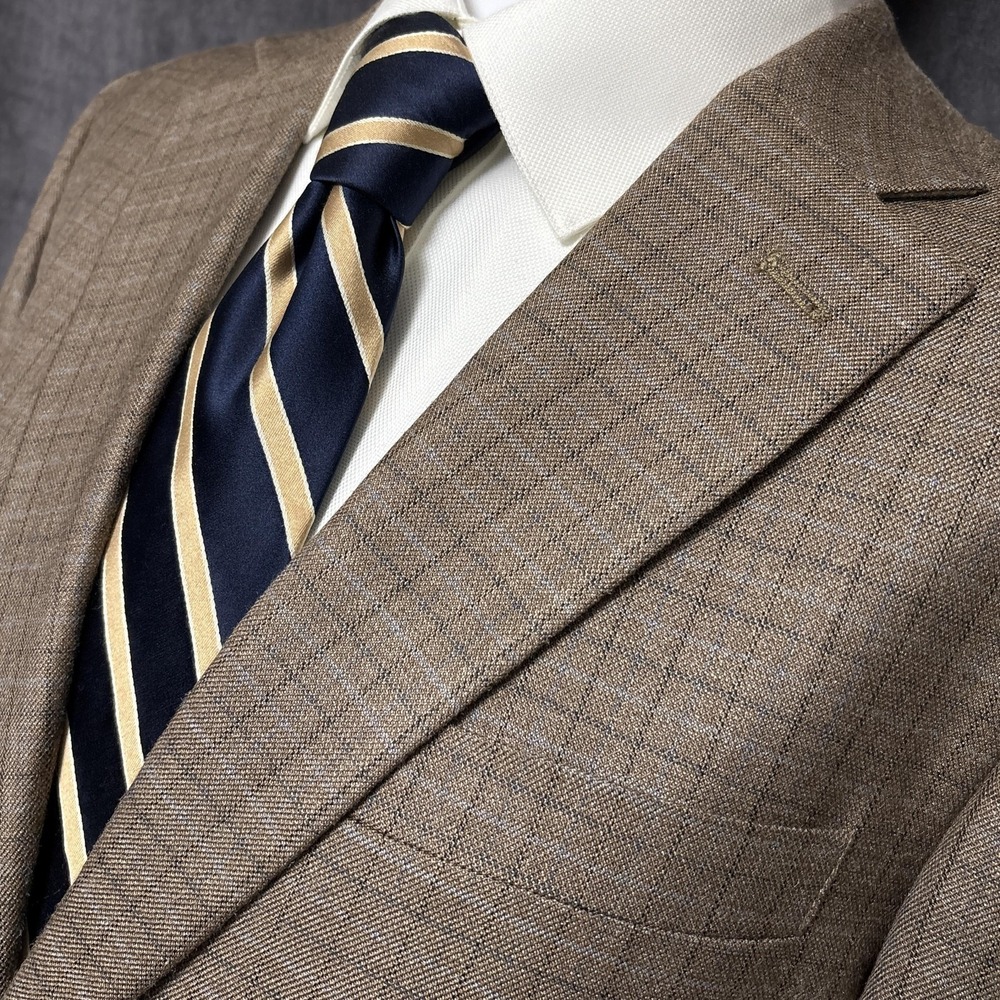 Joseph Feiss Gold Sport Coat 38R Brown‎ Plaid Silk Wool Blazer Jacket Casual 37R